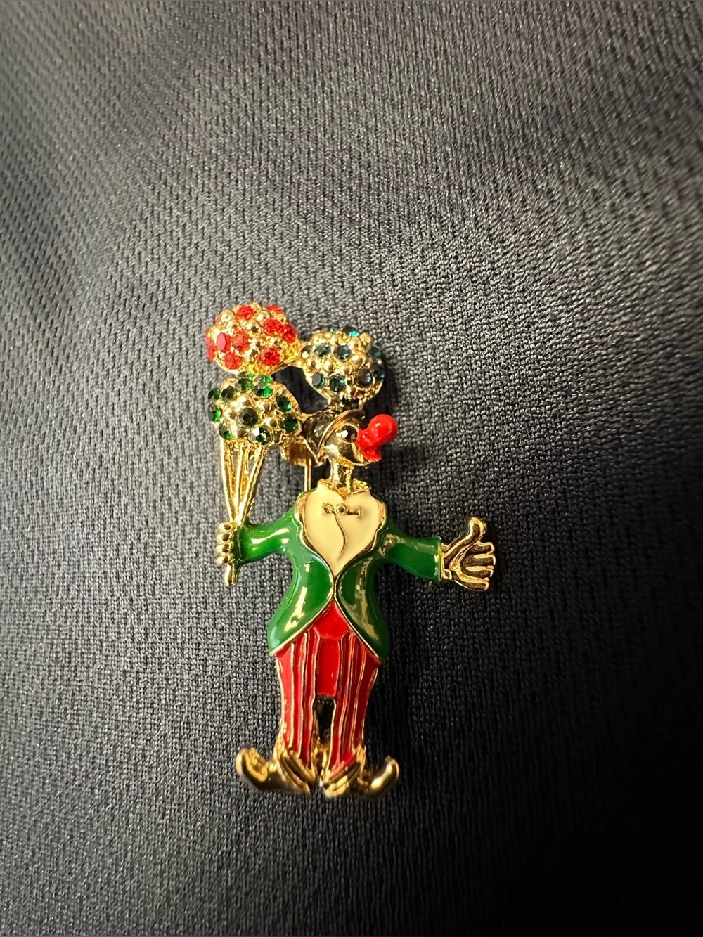 Clown Brooch with Colorful Rhinestone Balloons